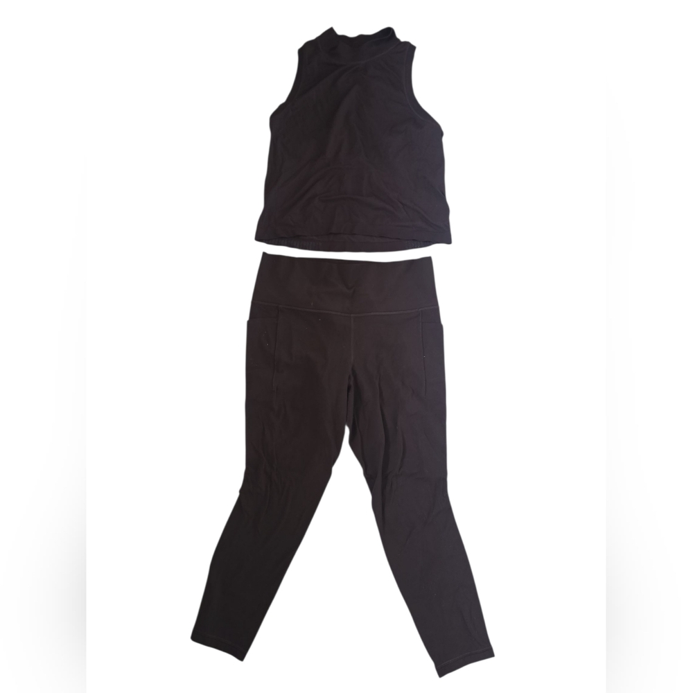 Athleta Brown Women's Salutation Leggings Large And Momentum Mock Neck Top Med